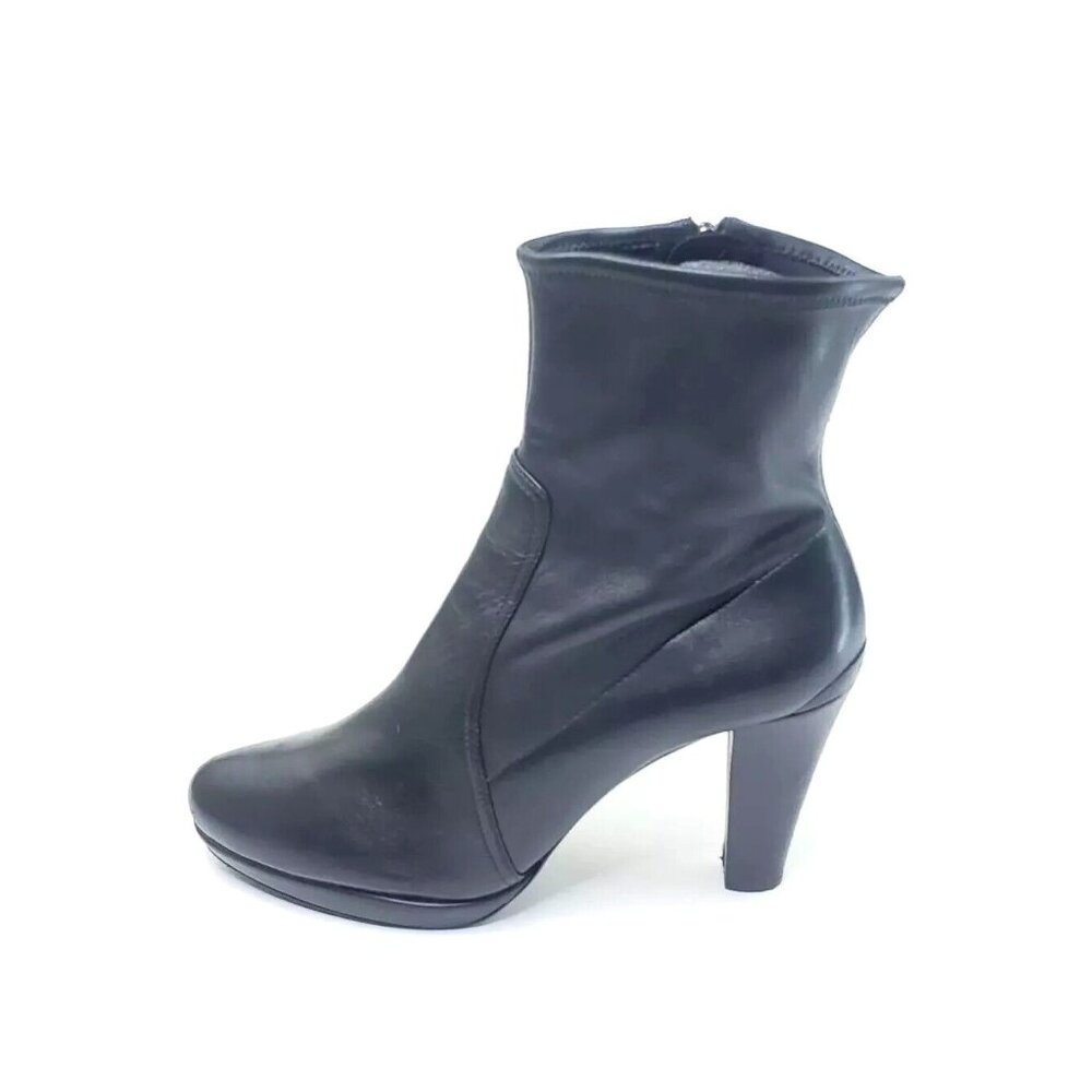 Prada Platform Booties Heel Boots Black Leather Almond Toe Womens US 10